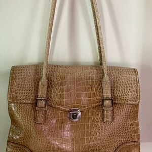 Liz Claiborne Tan Laptop Bag with Crocodile Embossed Texture